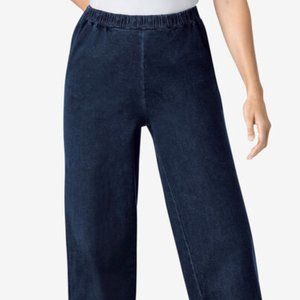 NWOT Fabric Plus Size Indigo Blue Wide Leg Pull-On Jeans (32W)